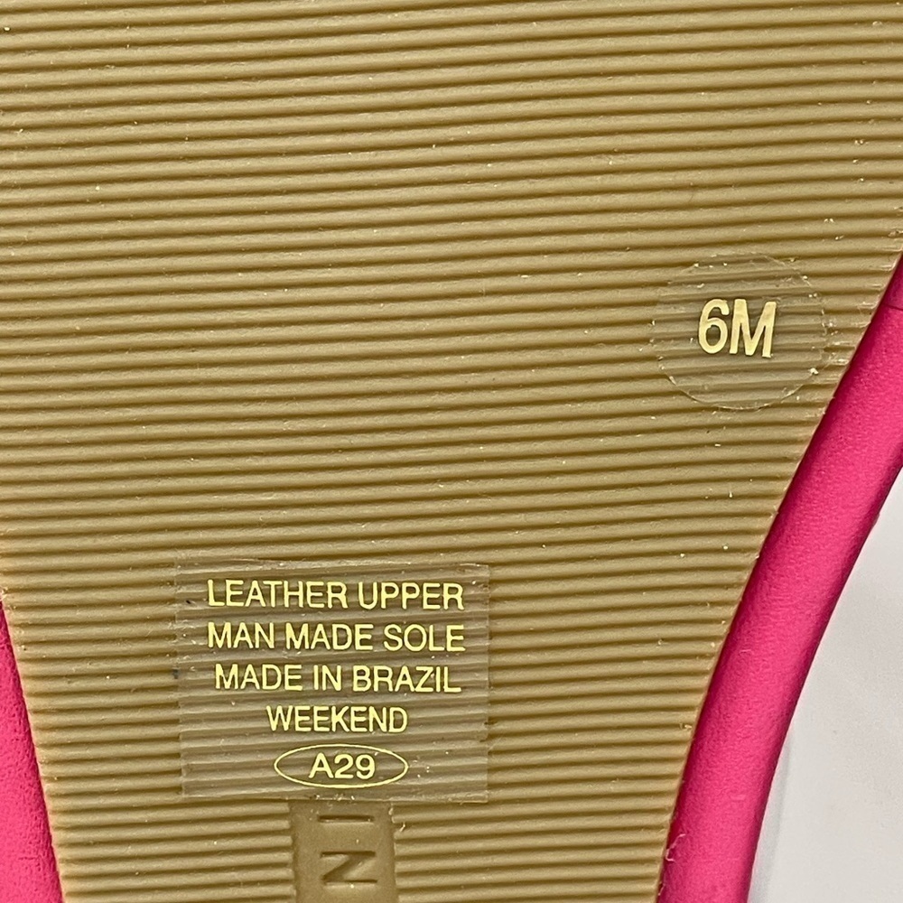 Gianni Bini Pink Strappy Flat Thong Sandals Yellow Stitching Leather Size 6 - Picture 7 of 8